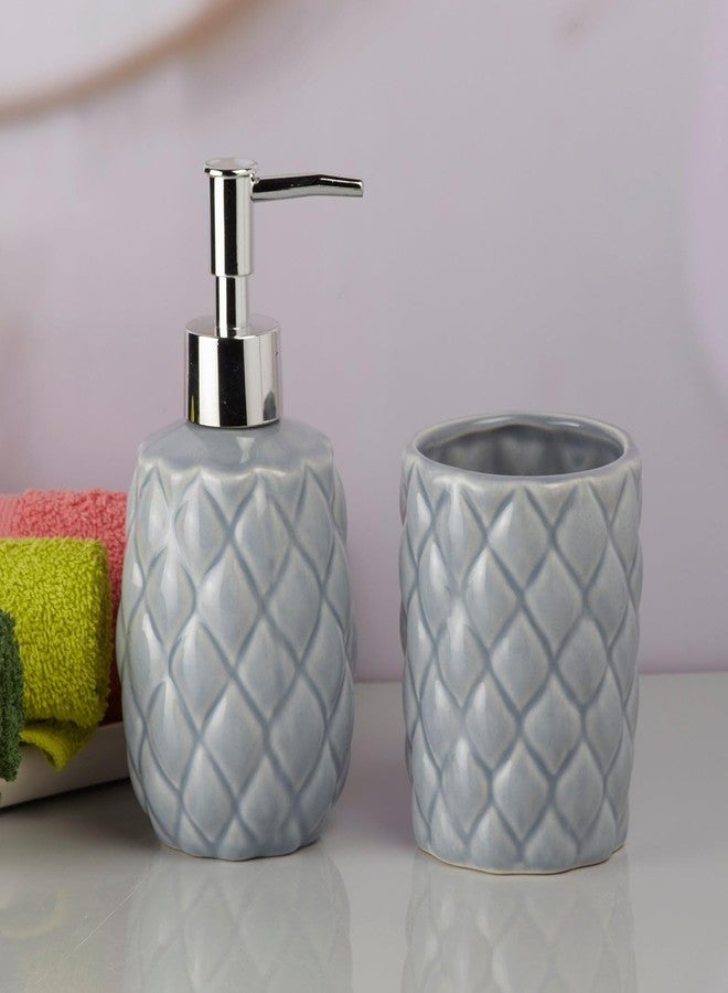 Kookee Ceramic Bathroom Set - Stylish 2 Piece Bath Accessories Kit with Soap Dispenser, Toothbrush Holder - Modern & Designer Decor for Home & Guest Bathrooms, Grey (9604) - Image 1